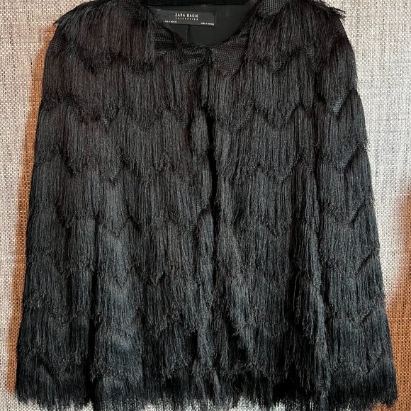 ZARA BLACK FRINGE JACKET SIZE MEDIUM - Picture 1 of 3